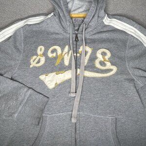 Slade Wilder Hoodie Mens Large Gray Y2K Zip Up Sweatshirt Stripe Streetwear